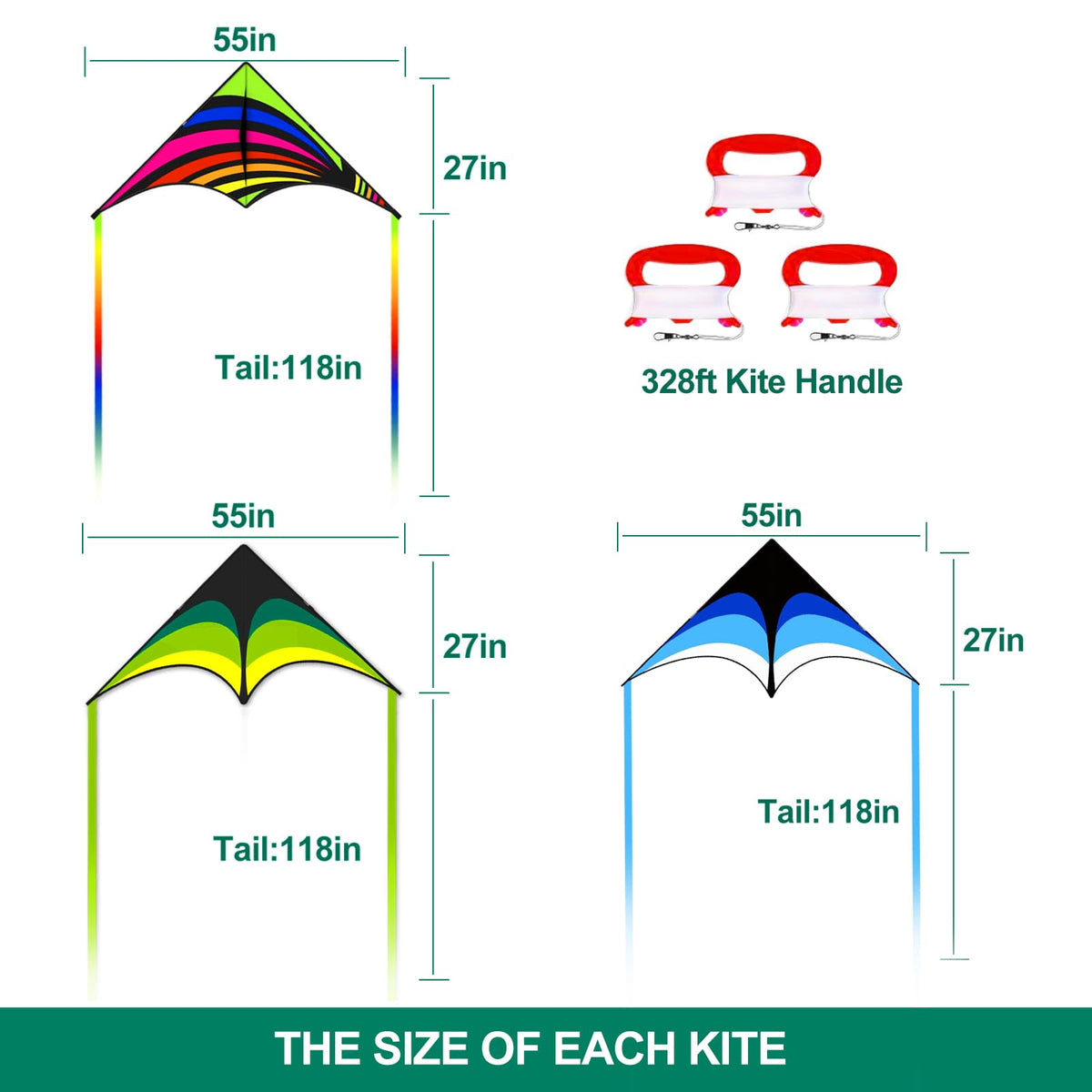 Mint's Colorful Life delta kite blue front view, clear sky ready for family flight.