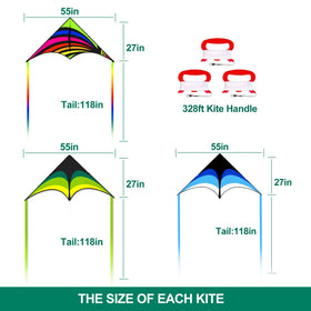 Mint's Colorful Life delta kite blue front view, clear sky ready for family flight.