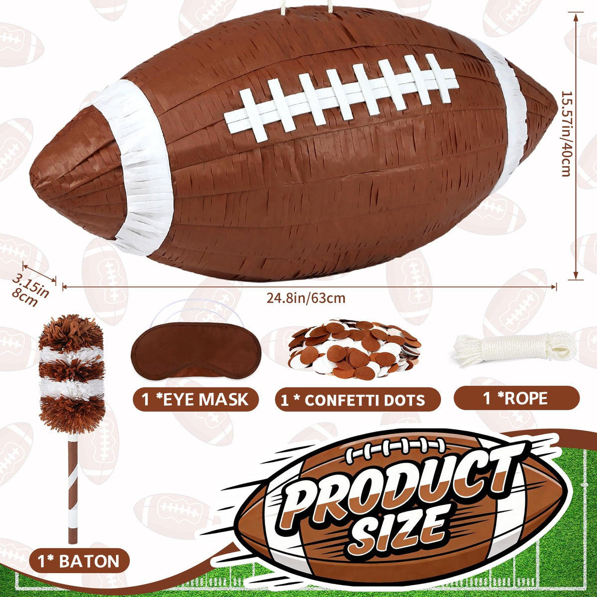 Mionyl football pinata hanging in backyard for festive decor.