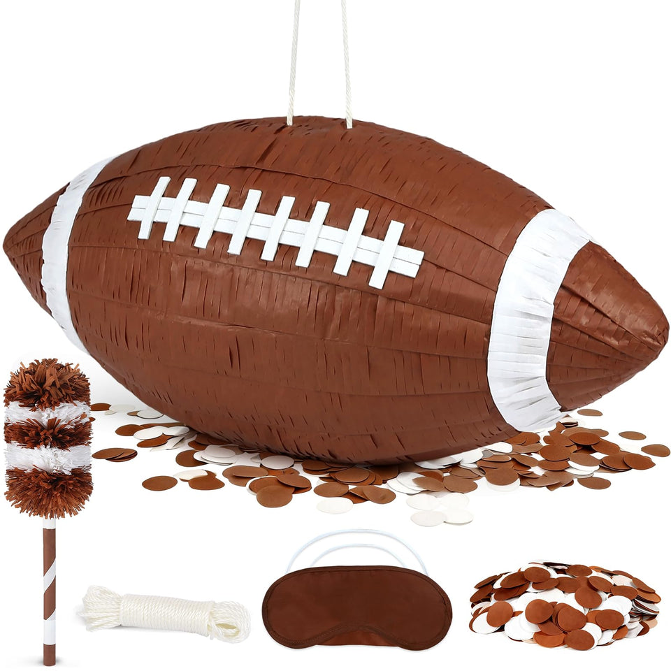 Mionyl football pinata intact for game day party fun.