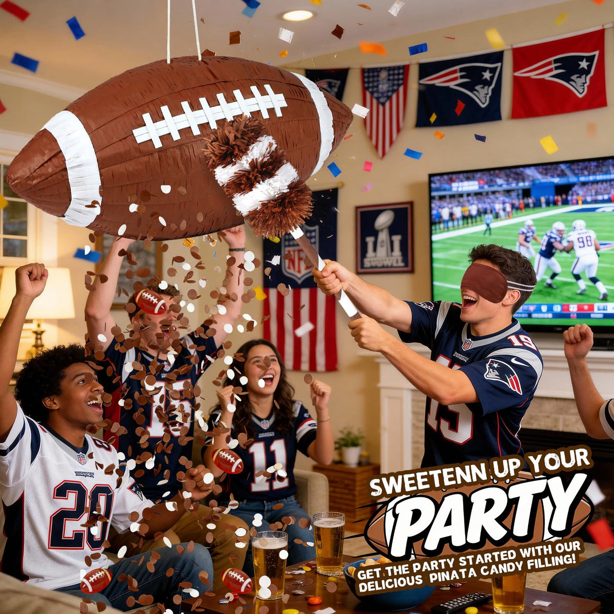 Mionyl football pinata used by kids for interactive play.