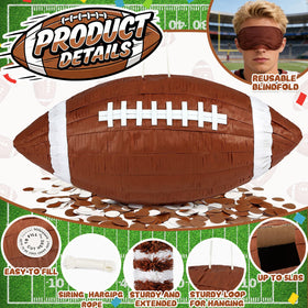 Mionyl football pinata with pre-cut opening for easy filling.
