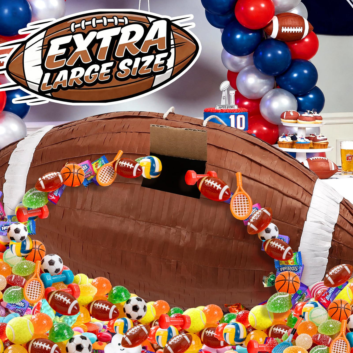 Mionyl football pinata setup creates a sporty tailgate vibe.