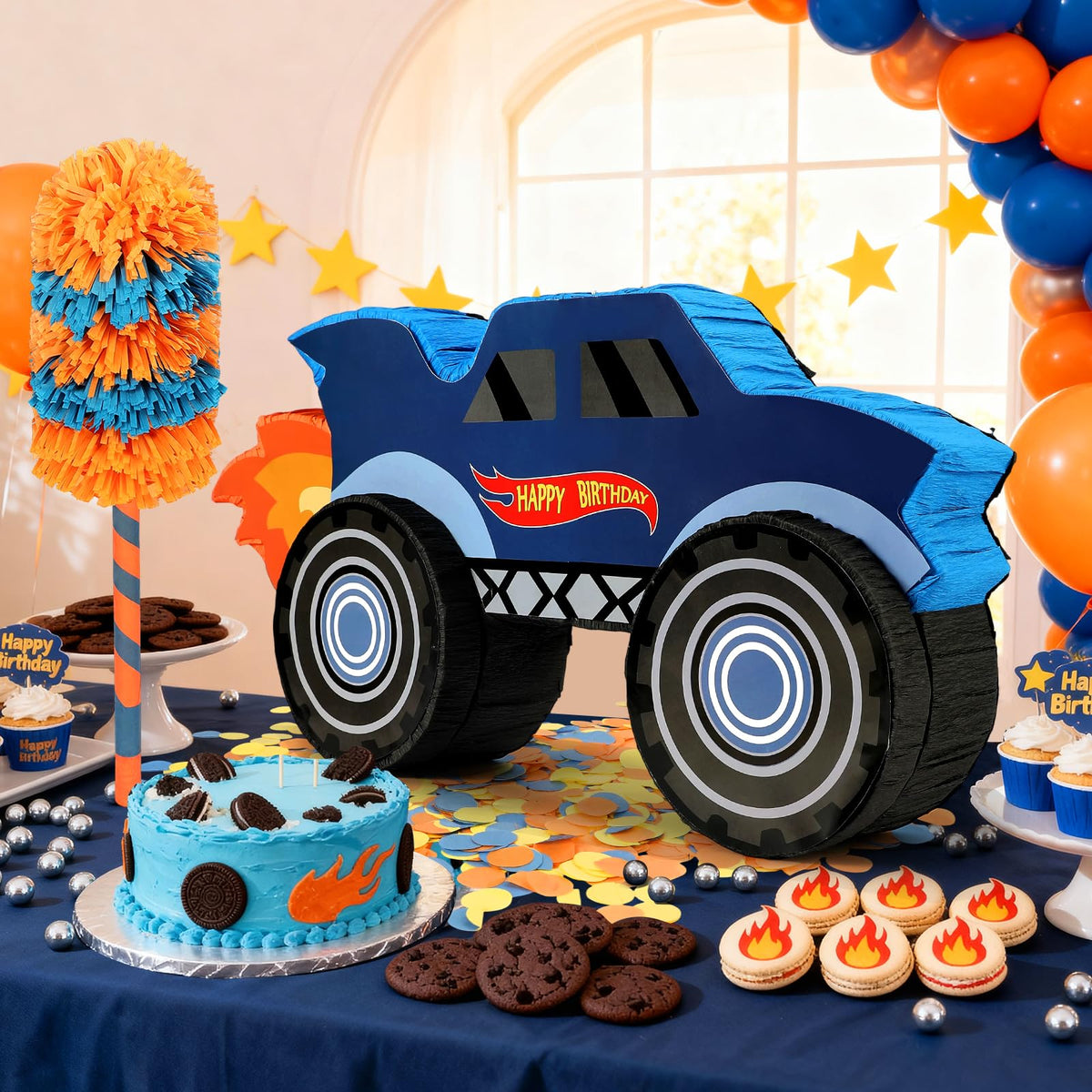 Mionyl monster truck pinata bundle as a bright party centerpiece.