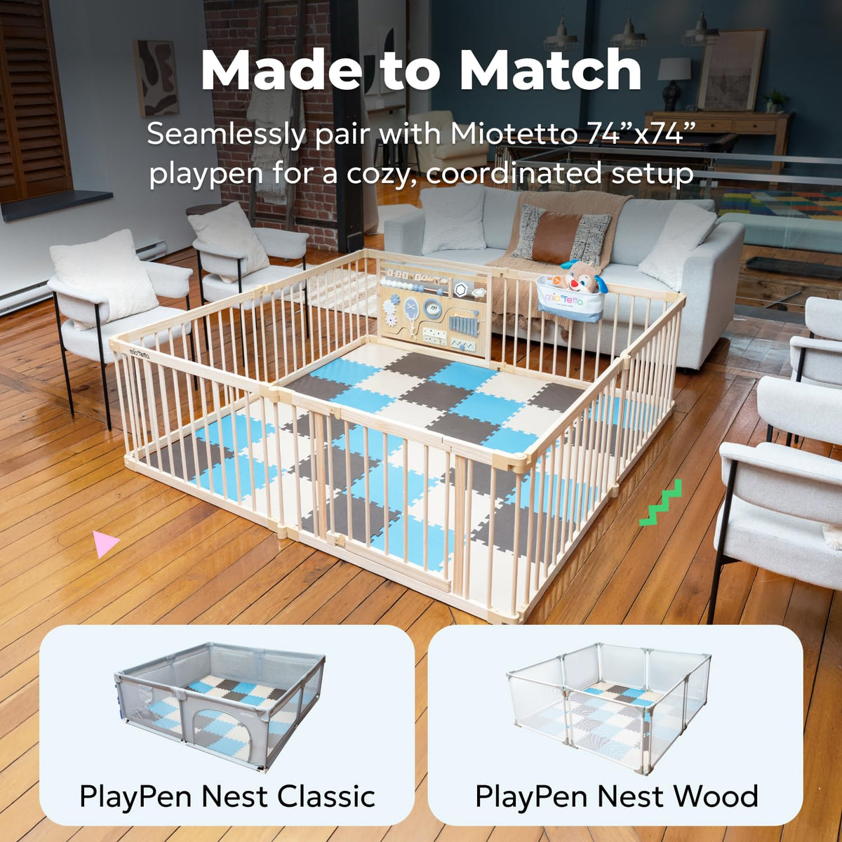 MioTetto 74x74 playpen mat fit for expanding play areas.