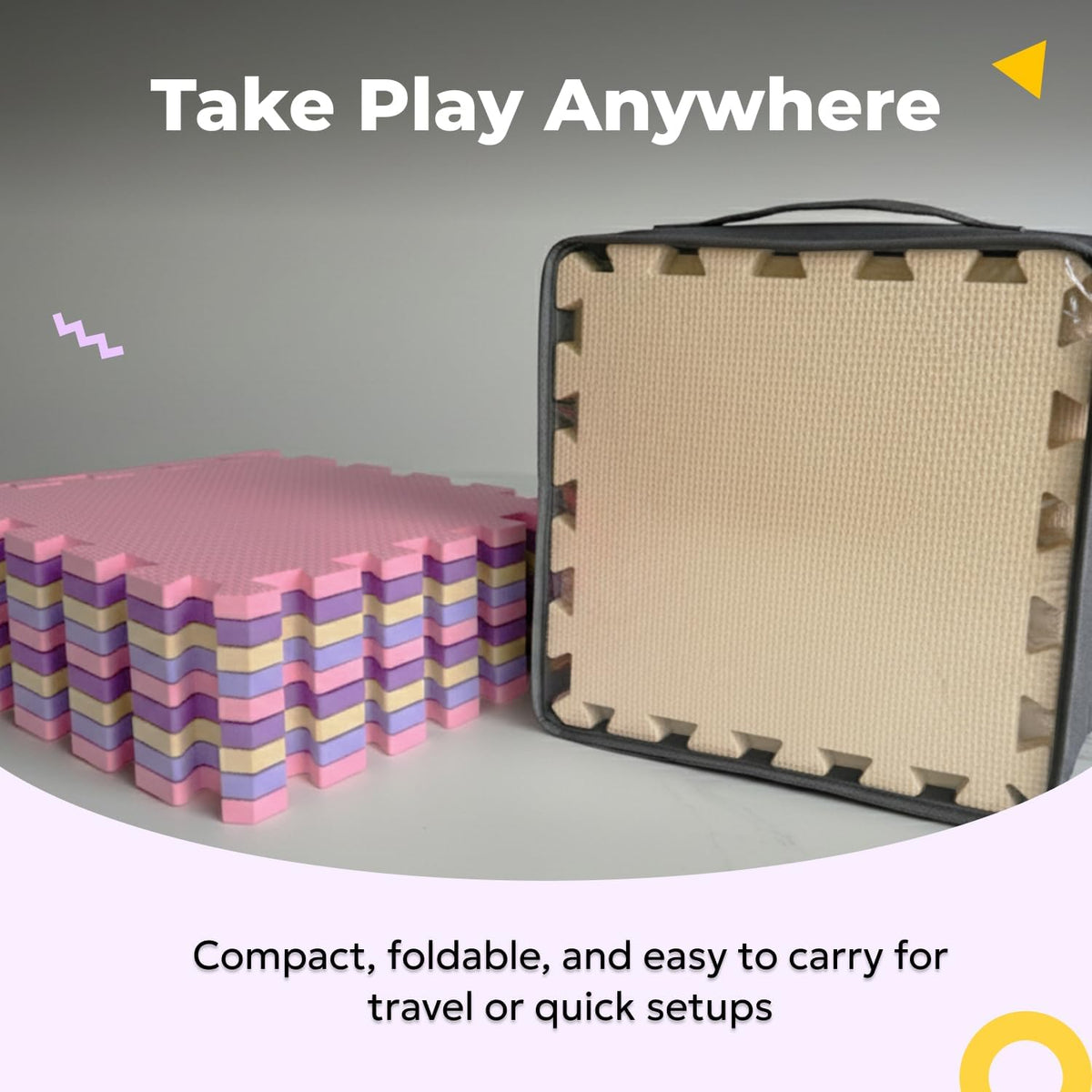 MioTetto 0.4-inch thick foam tiles cushion tumbles during tummy time.