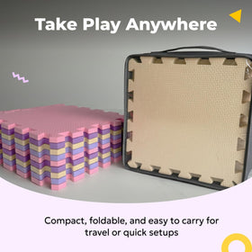 MioTetto 0.4-inch thick foam tiles cushion tumbles during tummy time.