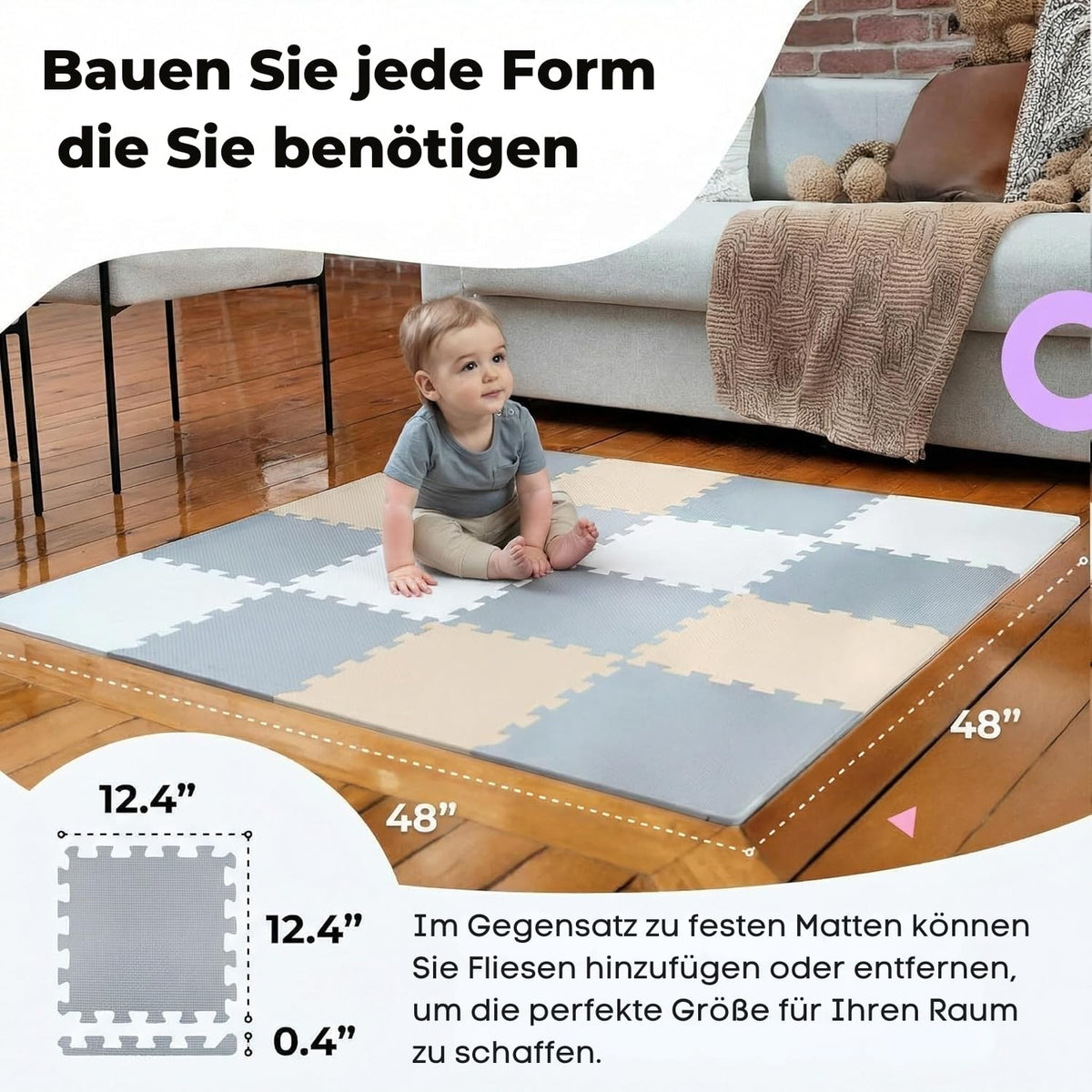 MioTetto puzzle mat tiles create a larger soft play area.