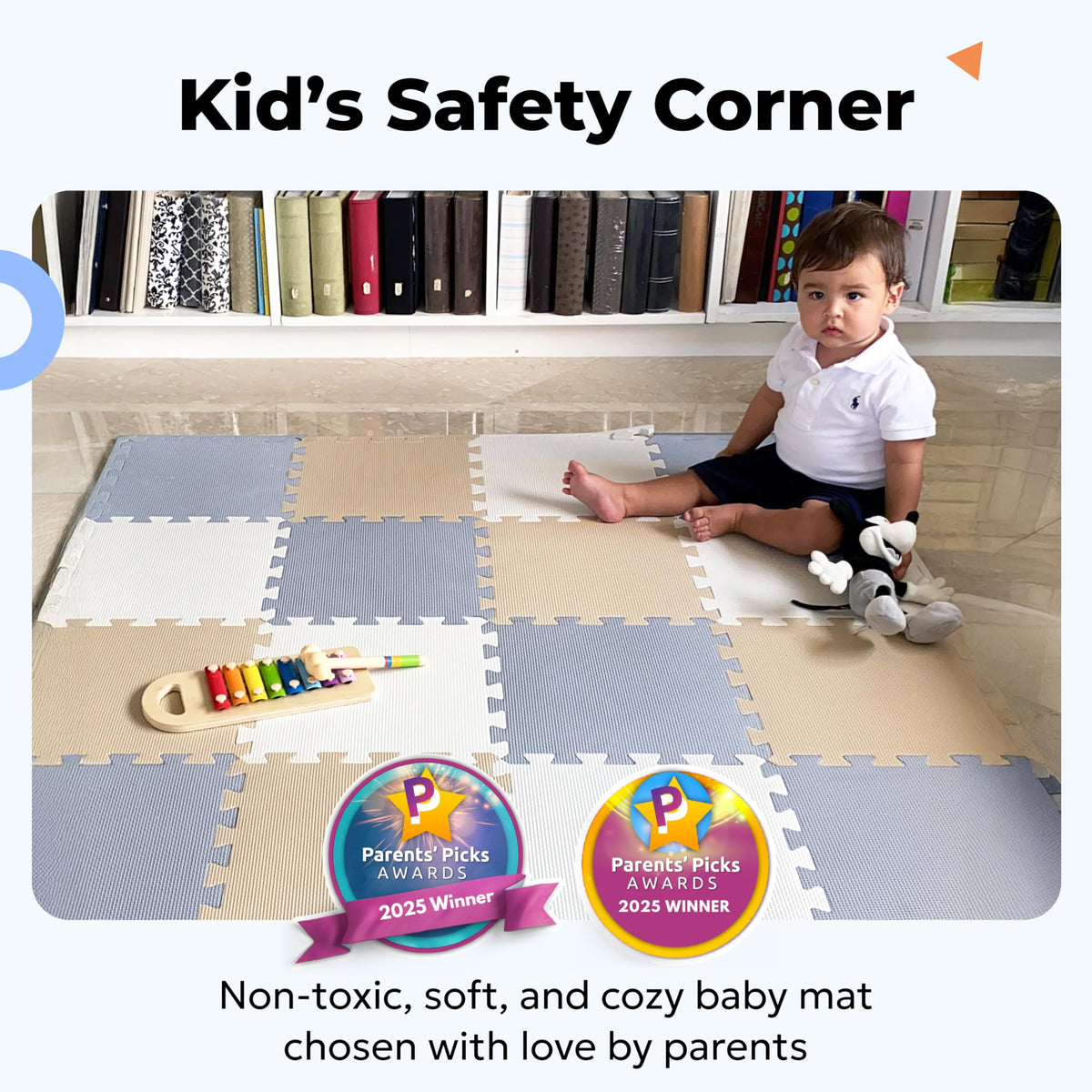 MioTetto foam floor tiles with waterproof, wipe-clean surface.