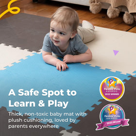 MioTetto tiles are 0.4-inch thick for comfortable padding during tummy time.