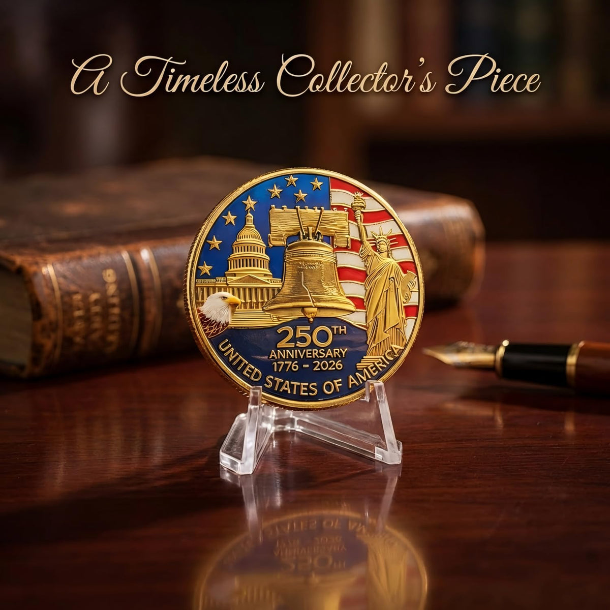 Mipintura USA 250th coin reverse with Liberty Bell and Capitol, perfect for gifting.