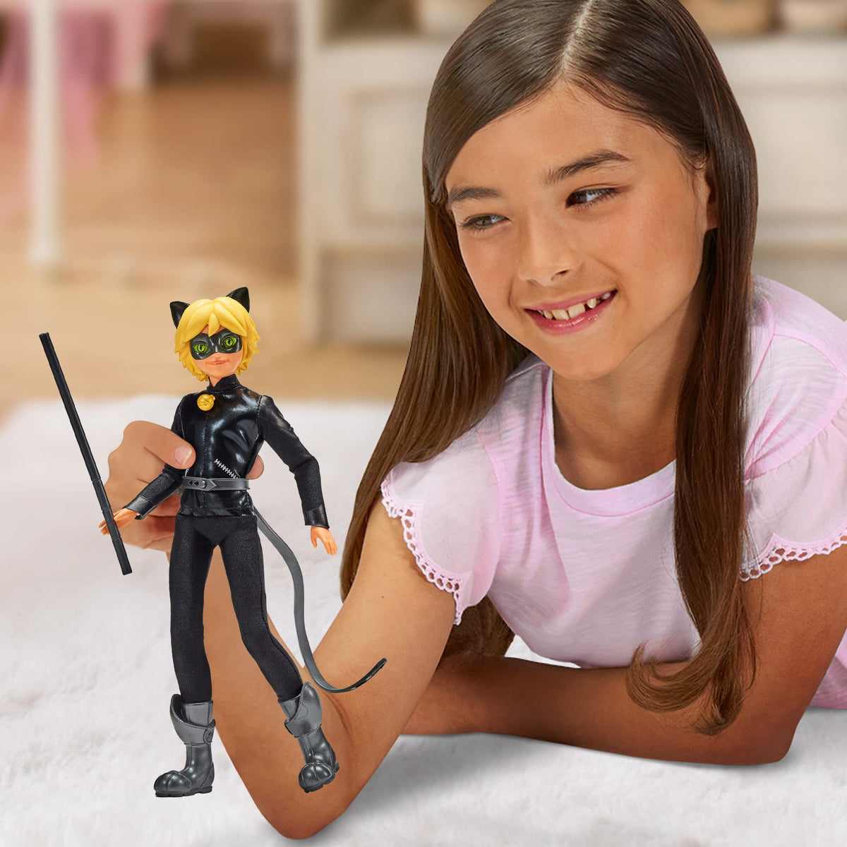 Miraculous Cat Noir 11-inch doll with removable belt for customizable outfits.