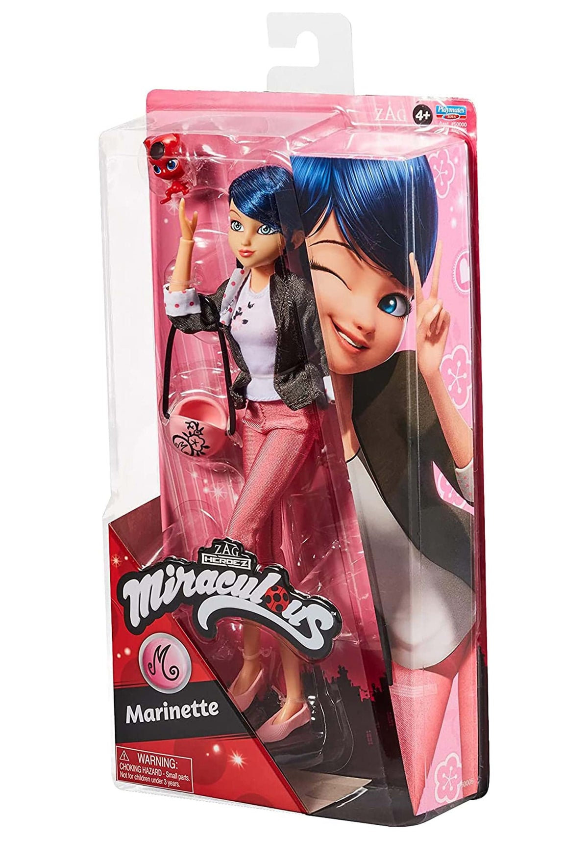 Miraculous Marinette doll in grey blazer with polka dots, ready for stylish storytelling.