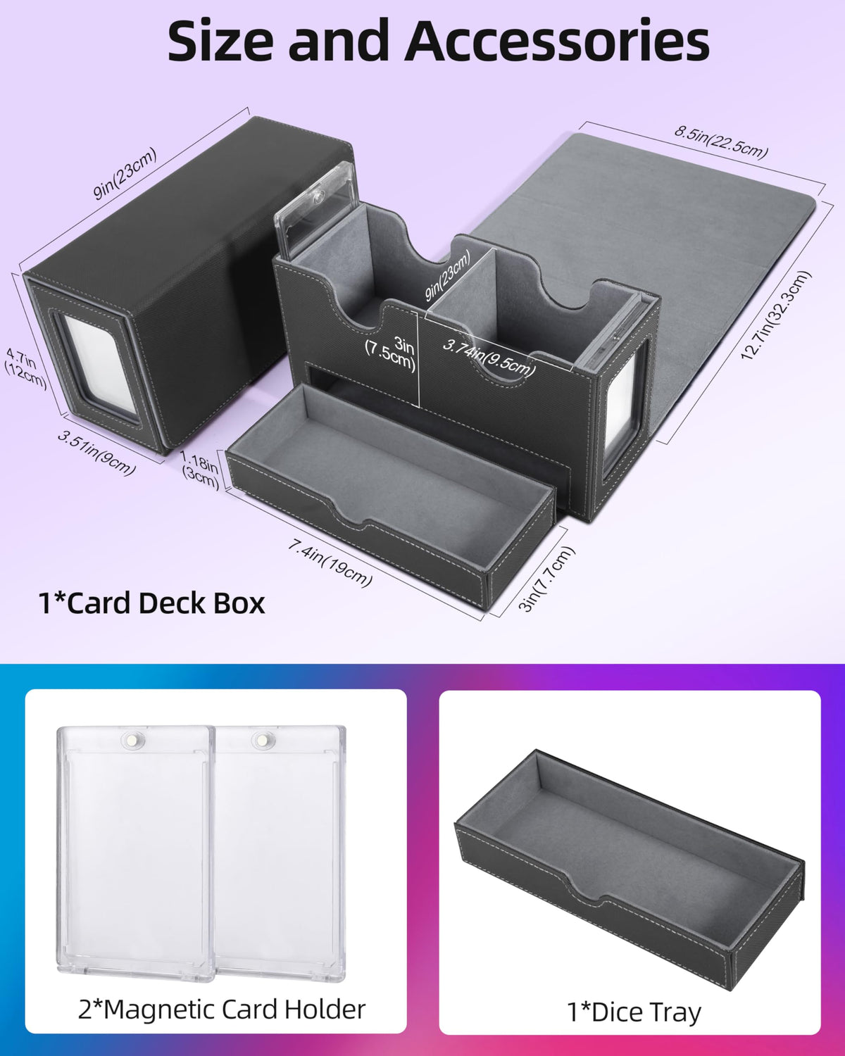 Miroddi deck box dice tray keeps dice and tokens within reach.
