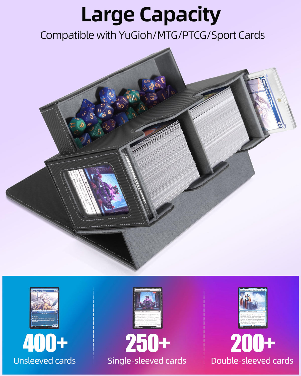 Miroddi deck box with waterproof PU leather exterior protects cards.