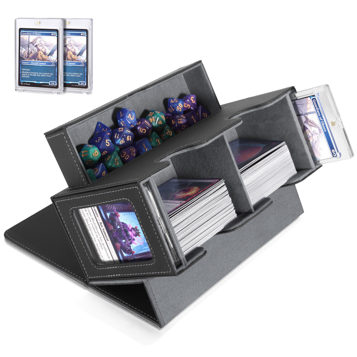 Miroddi MTG deck box with commander display windows for quick reference.