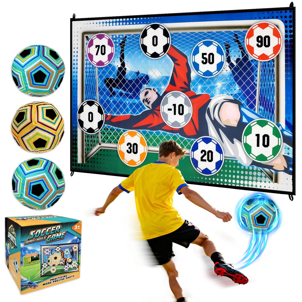 Mirthoza 3 Balls Sticky Soccer Set goal mat indoors for safe target practice.