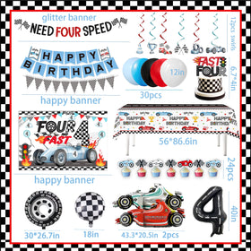 Miruwtog cake toppers celebrate the racer vibe and highlight the 4th birthday milestone.