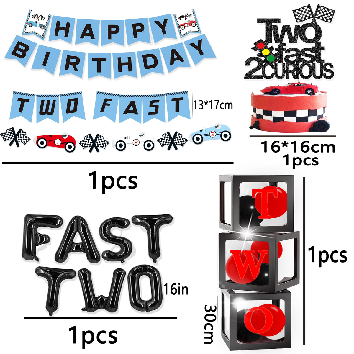 Miruwtog racing theme banners create a playful party atmosphere.