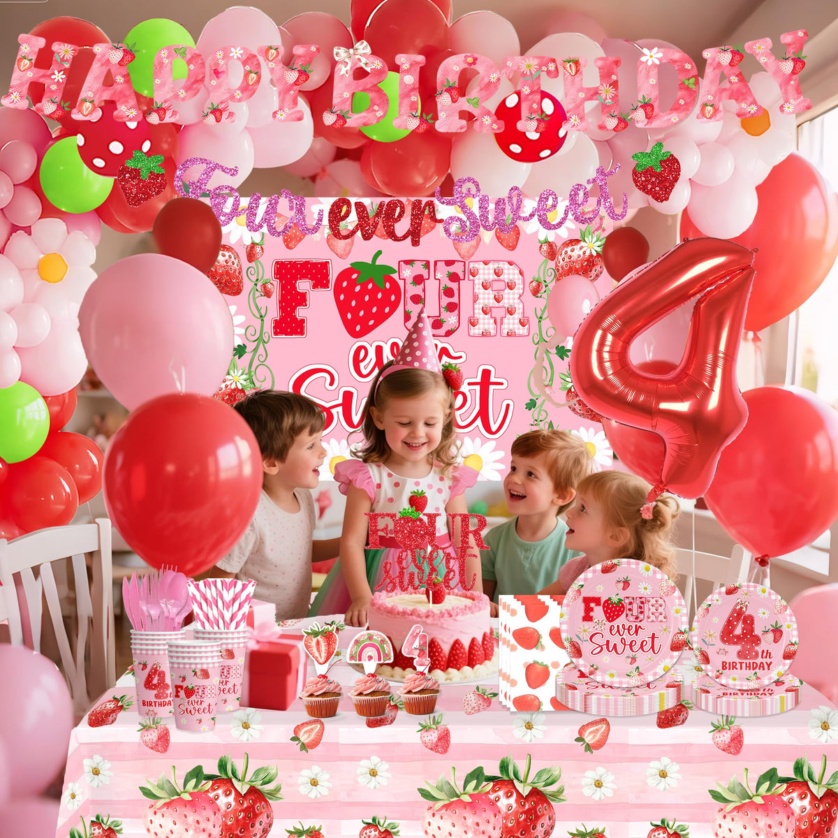 Miruwtog strawberry background cloth creates a charming party backdrop