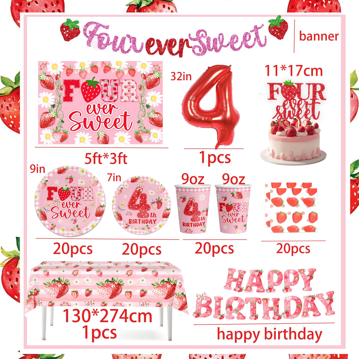 Miruwtog strawberry cake topper and cupcake toppers decorate desserts