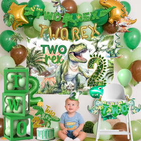 Miruwtog Two Rex birthday banners help set a cohesive dinosaur theme quickly.