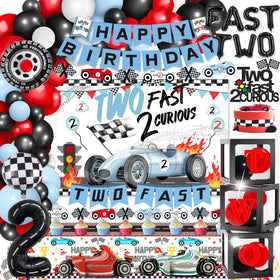 Miruwtog TwoFast banner set boosts racing decor for a 2nd birthday party.
