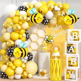 Mishopy 124 bee baby shower arch featuring yellow and white balloons for a festive entrance.