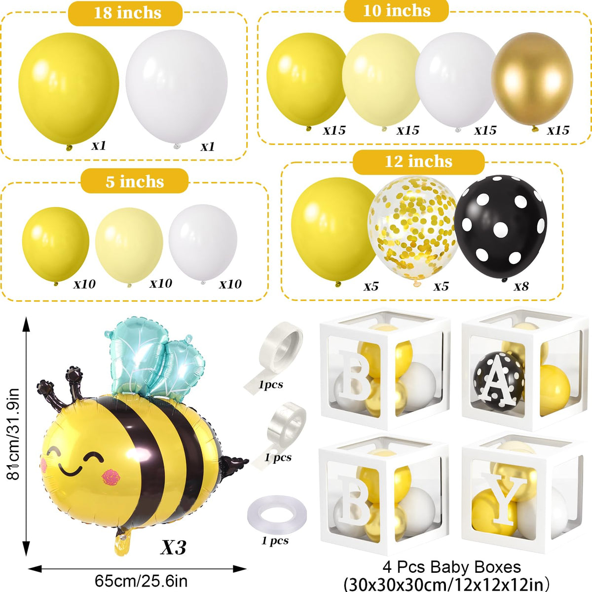 Mishopy yellow white balloon garland enhances bee-themed party decor with bright contrast.