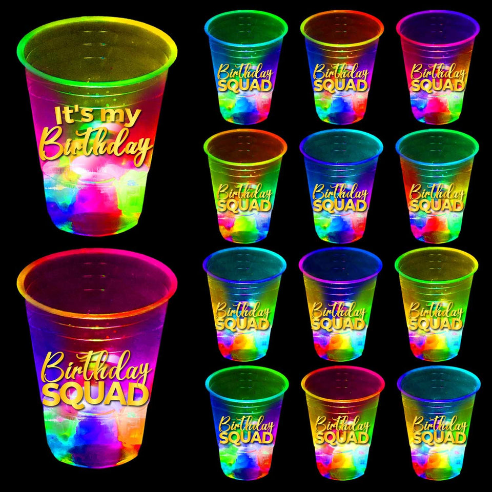Mishunyus glow birthday squad cups 16oz for festive parties
