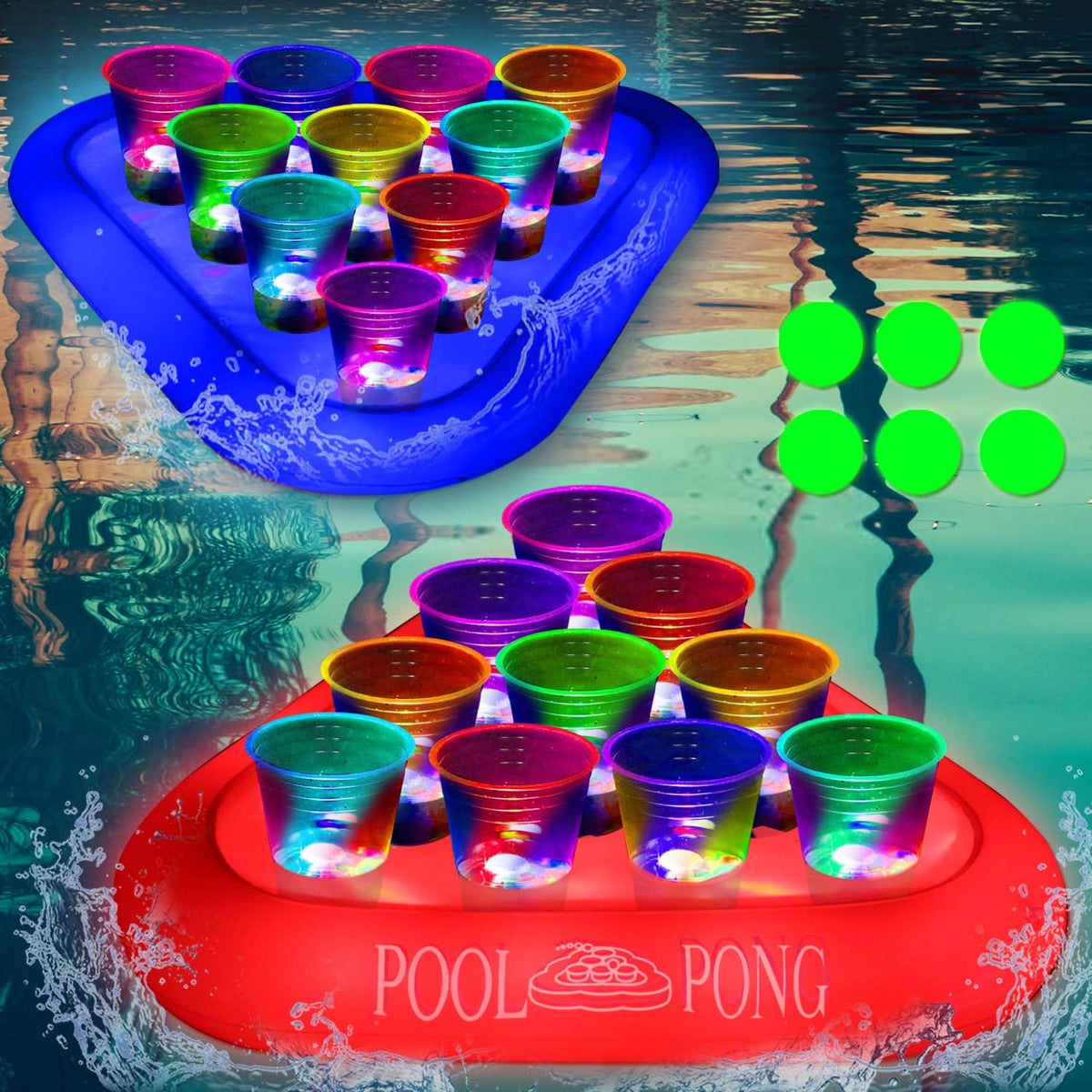 Mishunyus Glow Party pool pong blue rack for night-time social play.