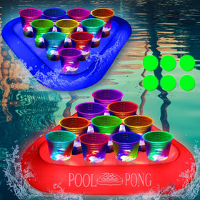 Mishunyus Glow Party pool pong blue rack for night-time social play.