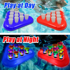 Mishunyus Glow Party pool pong red rack for daytime and night competitions.