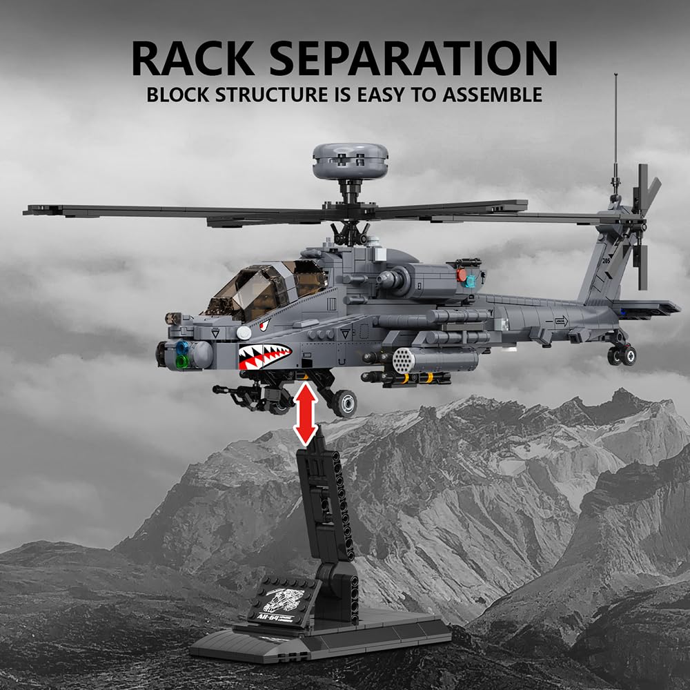 MISINI M8023 AH-64 Apache cockpit open shows interactive interior