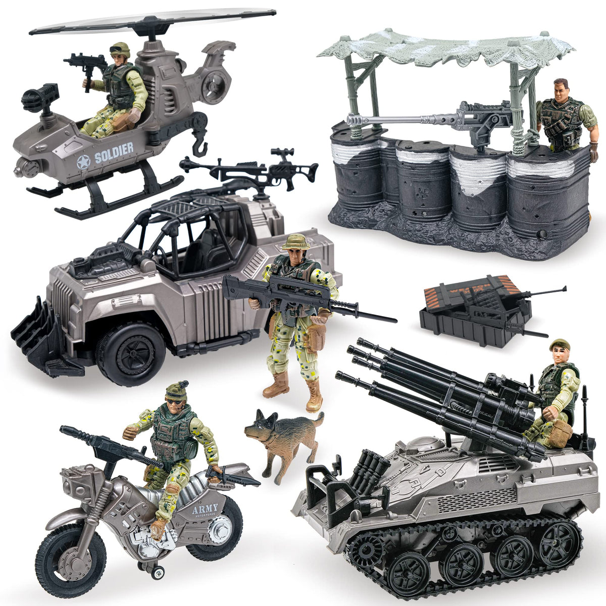 MISTBUY US Army Men figures with helicopter for imaginative battle play and teamwork
