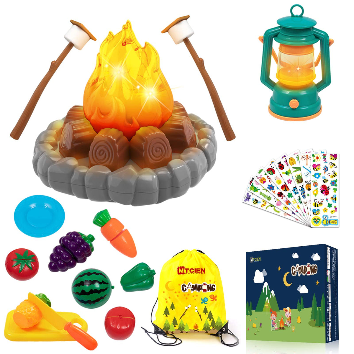 MITCIEN pretend campfire with crackling sound for realistic outdoor play.
