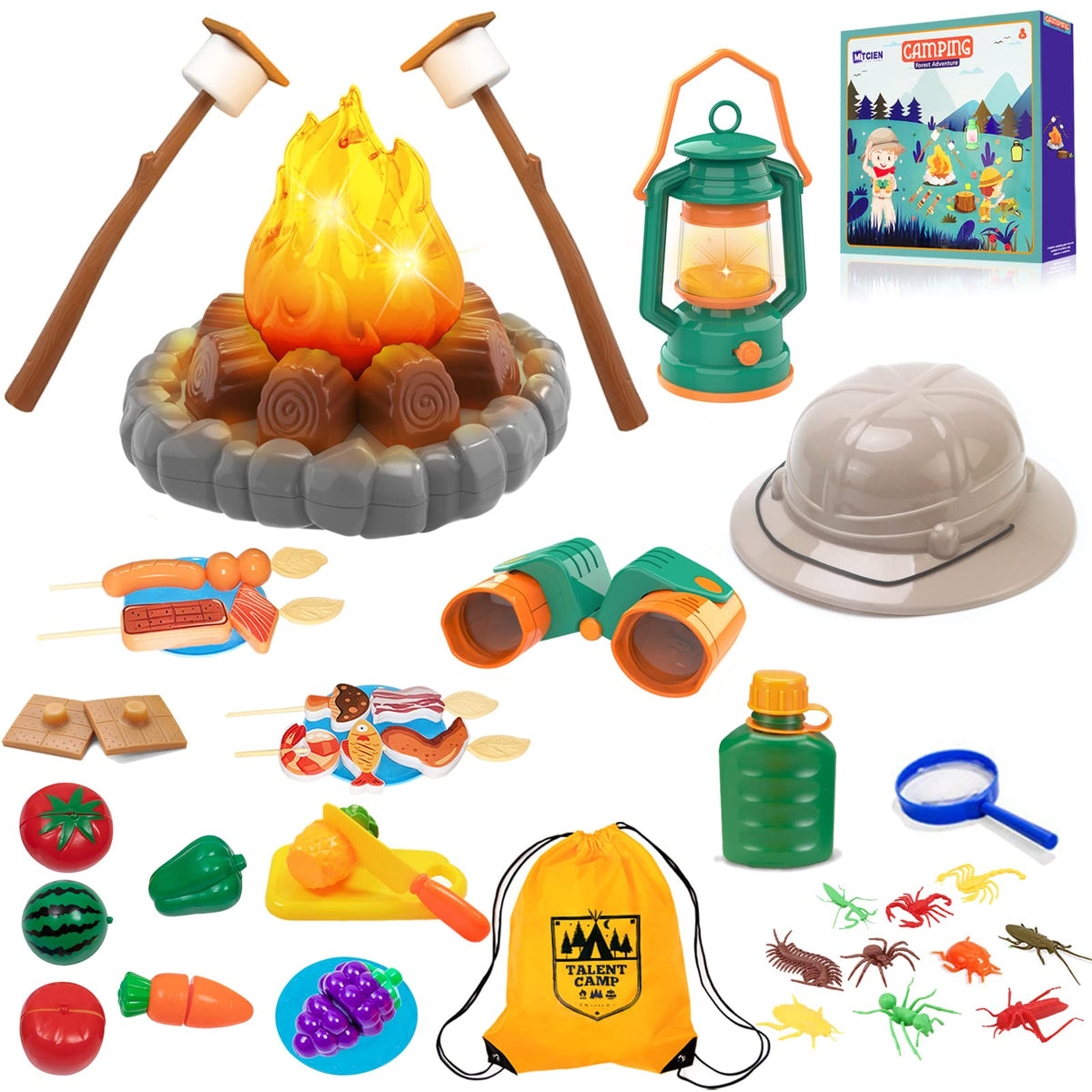 MITCIEN camping toys pretend campfire glow for cozy indoor play.