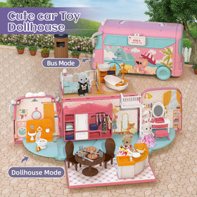 MITCIEN dollhouse 180-degree caravan open for easy access play and storytelling.