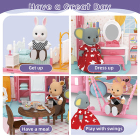 MITCIEN bunny figure with caravan furniture enabling cozy imaginative scenes.