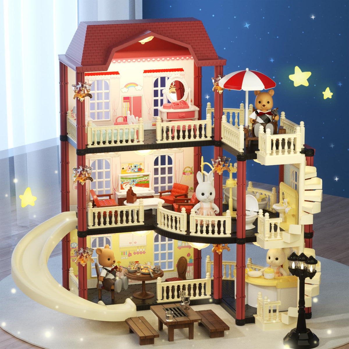 MITCIEN dollhouse kitchen with detailed dining area for realistic role-play
