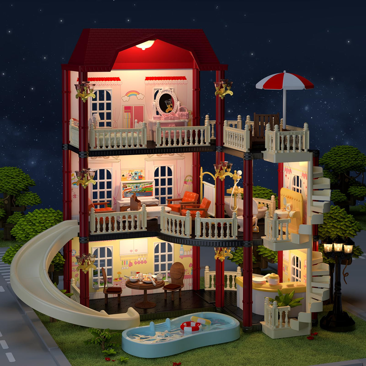 MITCIEN dollhouse night lights illuminate evening pretend play