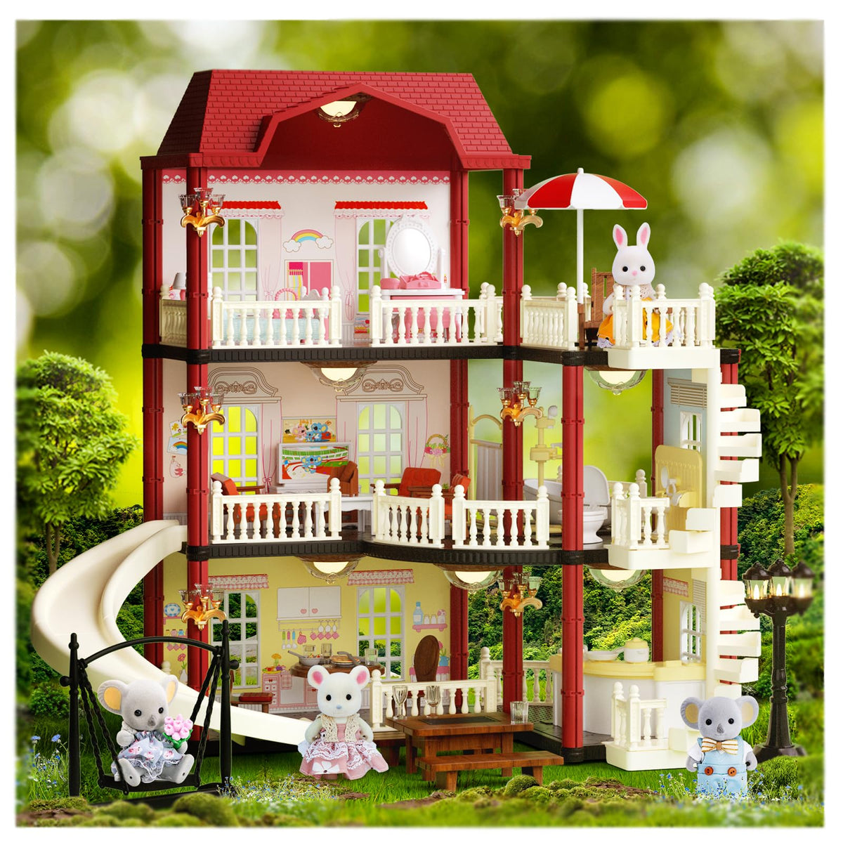 MITCIEN dollhouse swimming pool with slide for imaginative water play