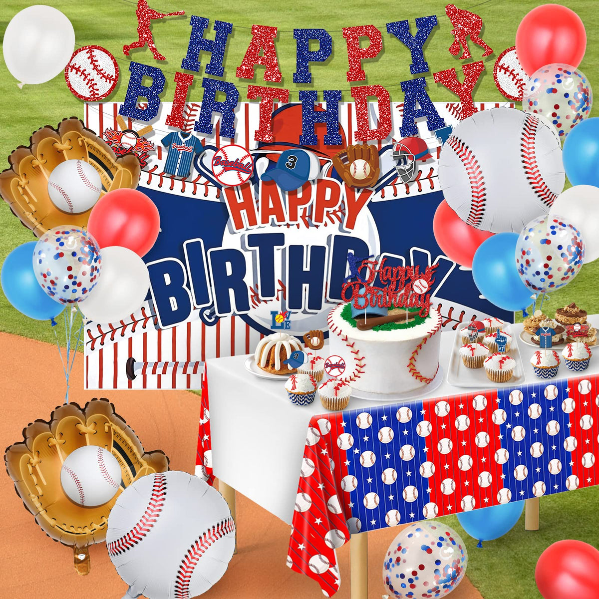Miucat baseball glove foil balloons pair with other decor for dynamic arrangements.