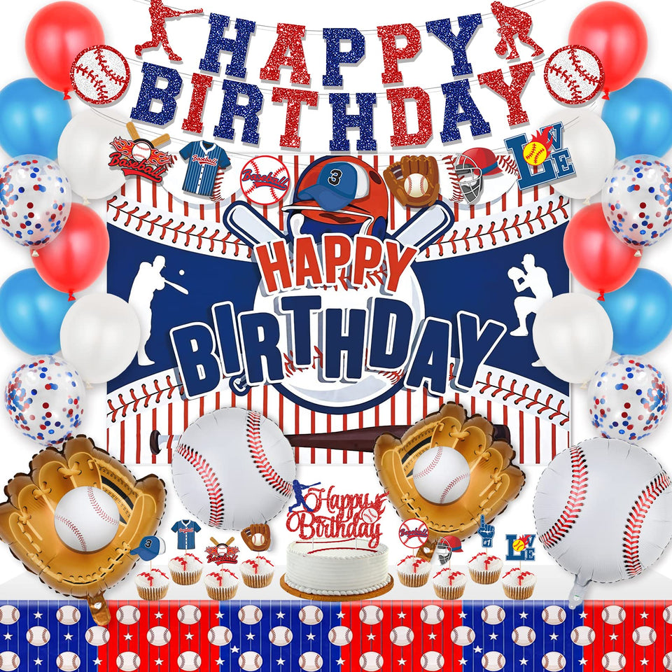 Miucat baseball party decorations kit backdrop enhances the sports theme.