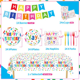 Miucat Happy Birthday 7-inch dessert plates brighten treats and simplify serving.