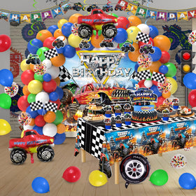 Miucat Monster Truck balloon arch creates a dramatic focal point for photos.