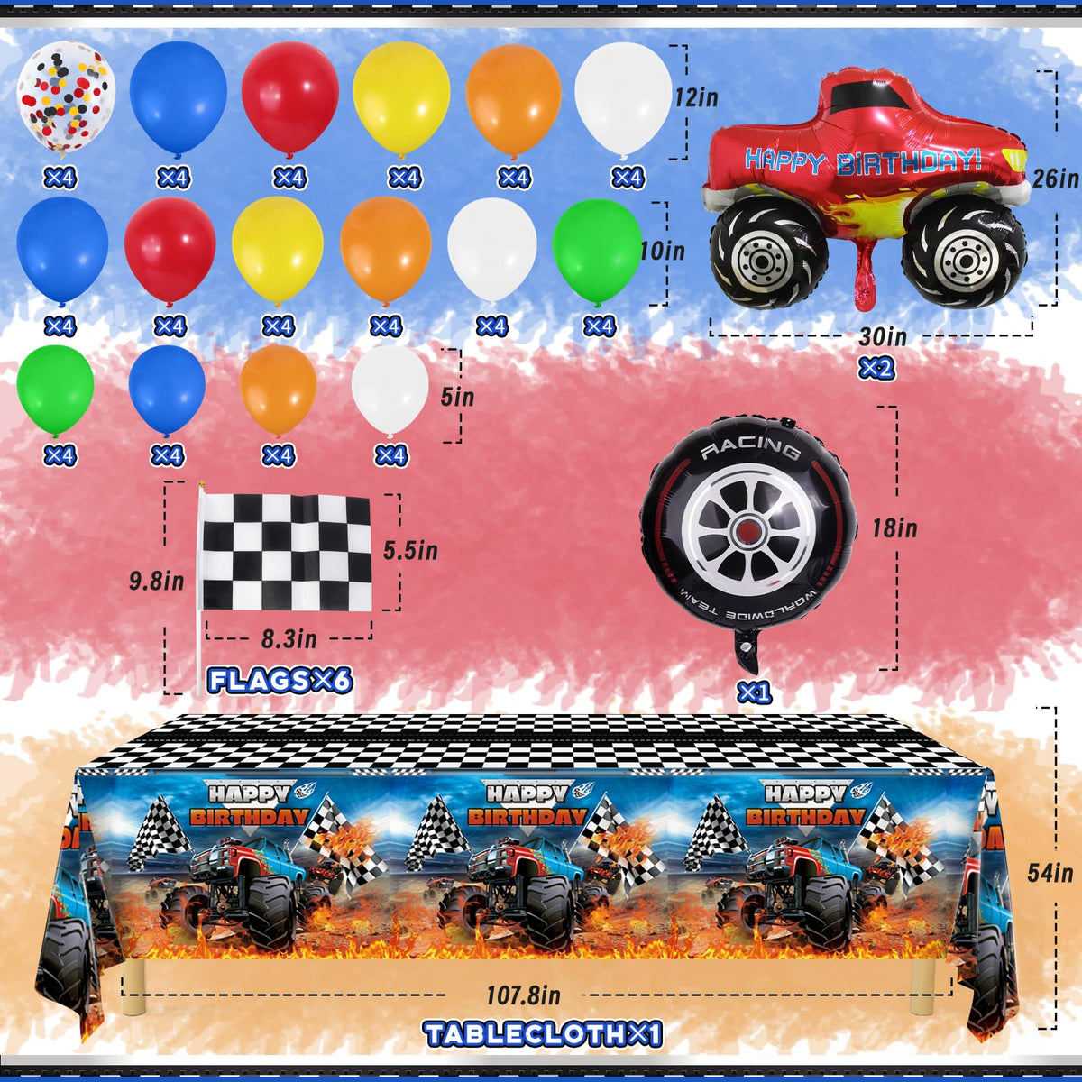Miucat Monster Truck birthday banner adds festive flair and easy visibility.