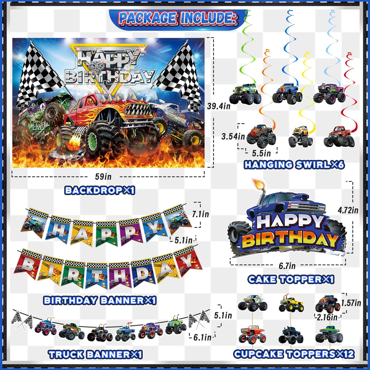 Miucat Monster Truck tablecloth protects surfaces with waterproof, disposable convenience.