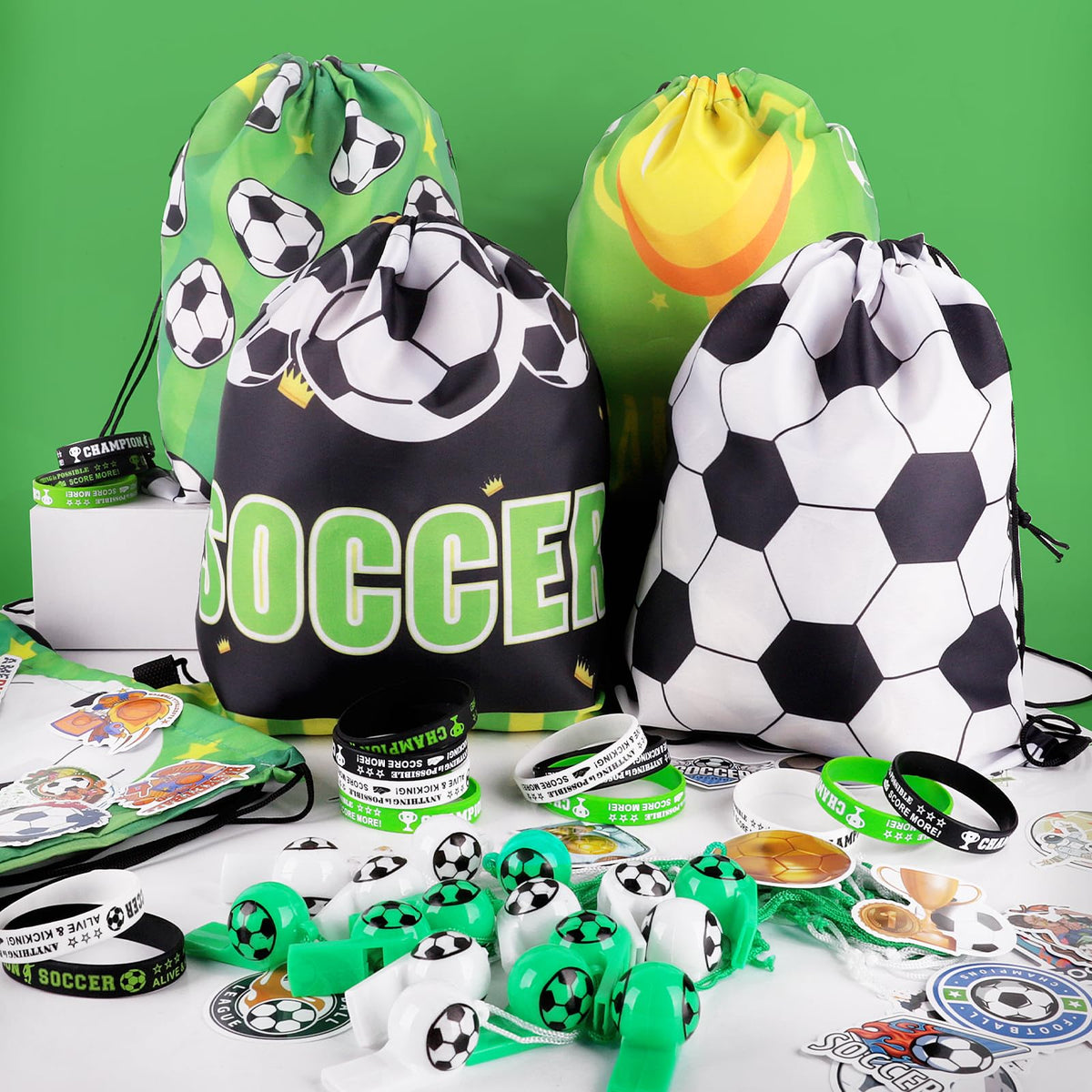 Miucat soccer themed design, colorful party decorations