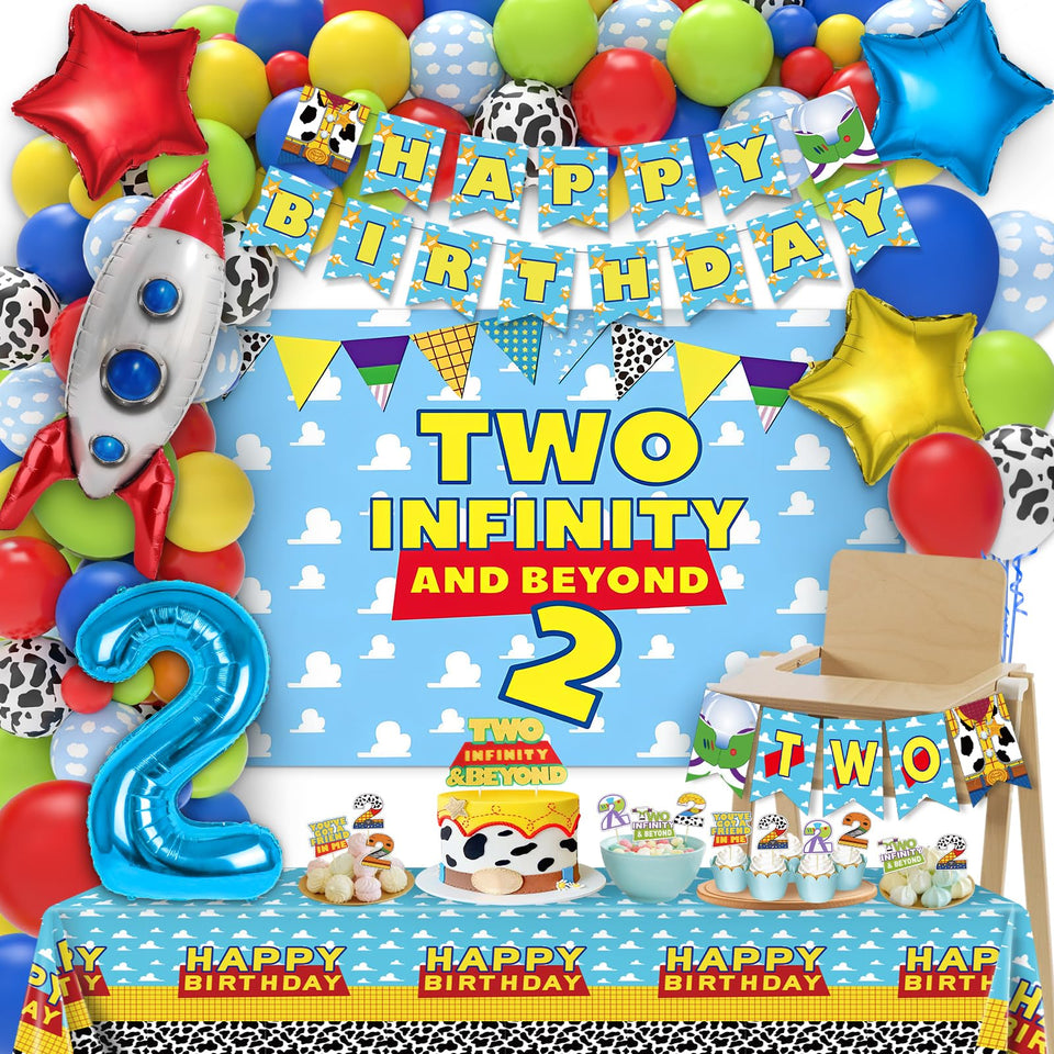 Miucat Two Infinity and Beyond banner enhances birthday decor with bold colors